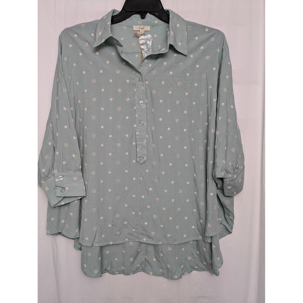 Easel Los Angeles Sage Green Embroidered Cotton Dolman Sleeve Tunic Top Small